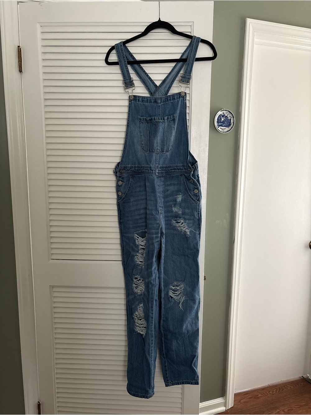 Maternity Distressed Blue Denim Overalls